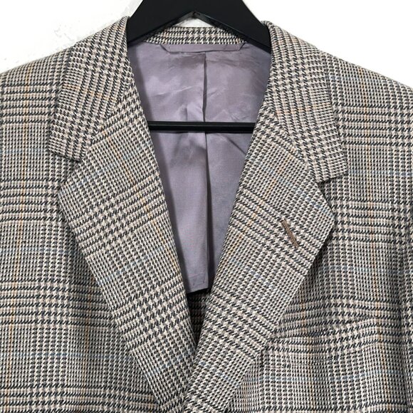Oxxford Clothes Pure 100% Silk Checked Blazer Partially Lined Men's Size 42L - Picture 3 of 12